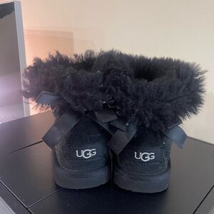 UGG Kids Black Furry Boots with Bows